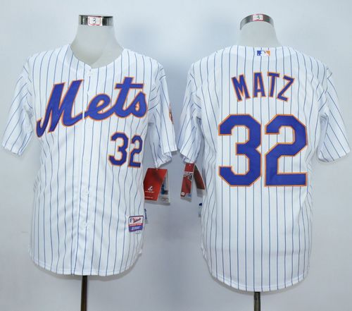 Mets #32 Steven Matz White(Blue Strip) Home Cool Base Stitched MLB Jersey - Click Image to Close
